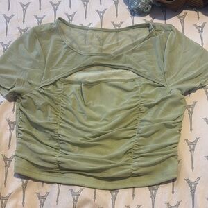 Green Ruched Mesh Top